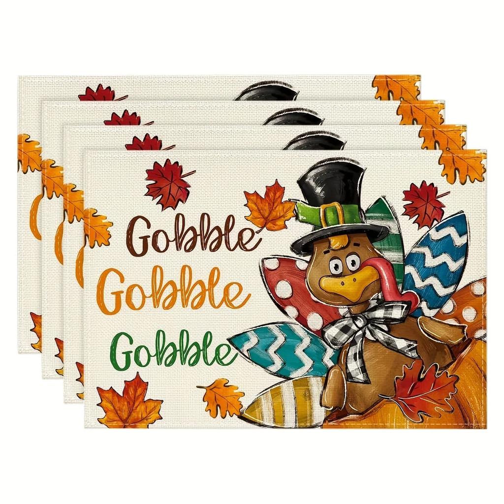 1PC Thanksgiving Placemats Turkey & Maple Leaf Design Square Perfect For Fall Harvest Parties & Kitchen Decor