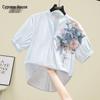 Bluză coreeană pentru femei, stil 3D, cu flori, cu mânecă scurtă