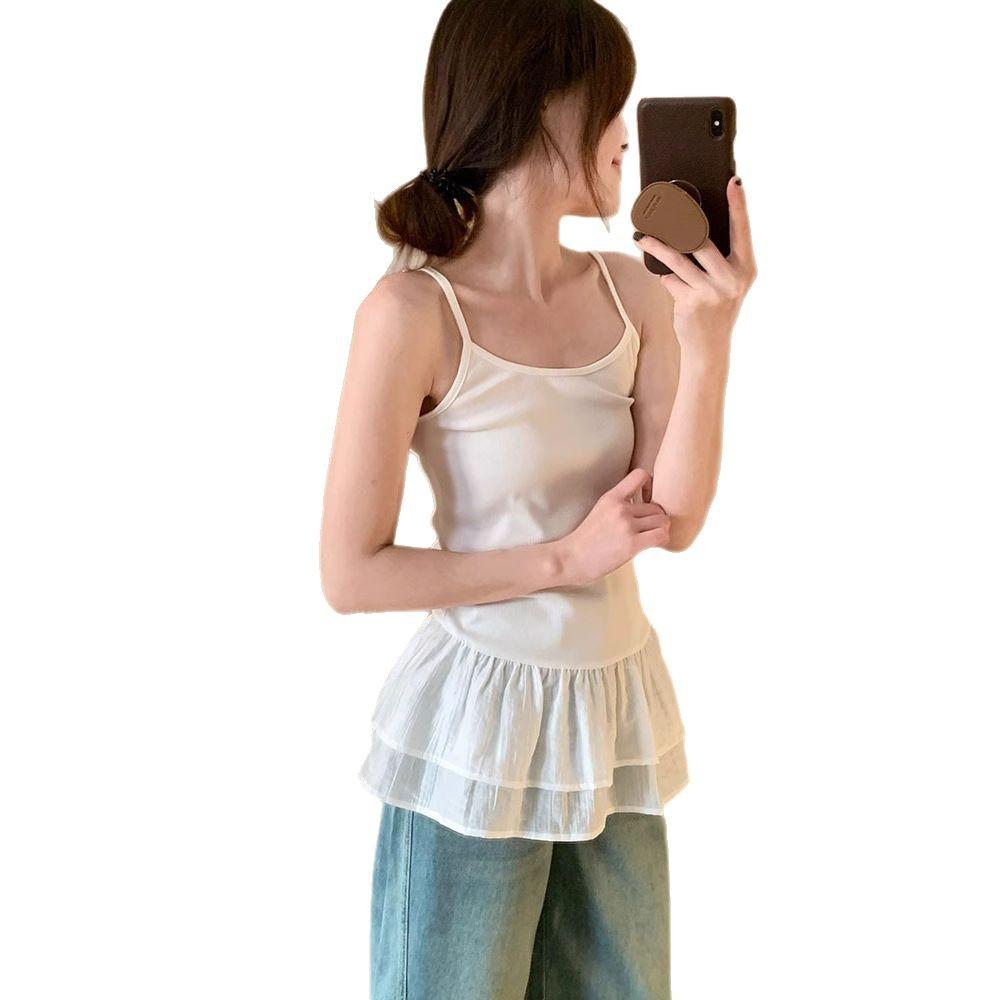 Summer new pure desire homemade light ballet lace hem sling vest women s single wear stacked inside beautiful back S