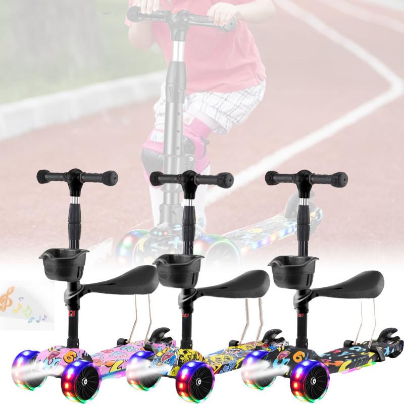 Scooter Adjustable Kids With Music Function Headlight Three Plastic Wheeled
