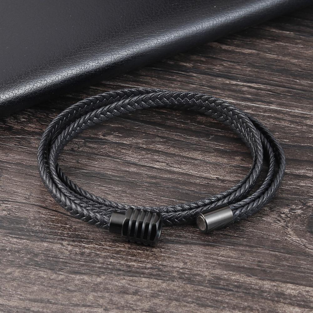 Black Cowhide Bracelet, Men's Multi-layer Genuine Leather Woven Bracelet, Handmade Leather Bracelet.