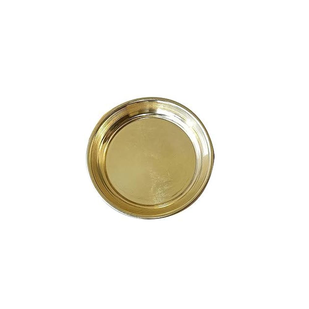 RSINC Small Size Brass Plate for Decoration/Bhog Thali with Beautiful On Base Small Thali & Gift Item (Size 2.8 Inch) Set of 4pcs Brass. Color