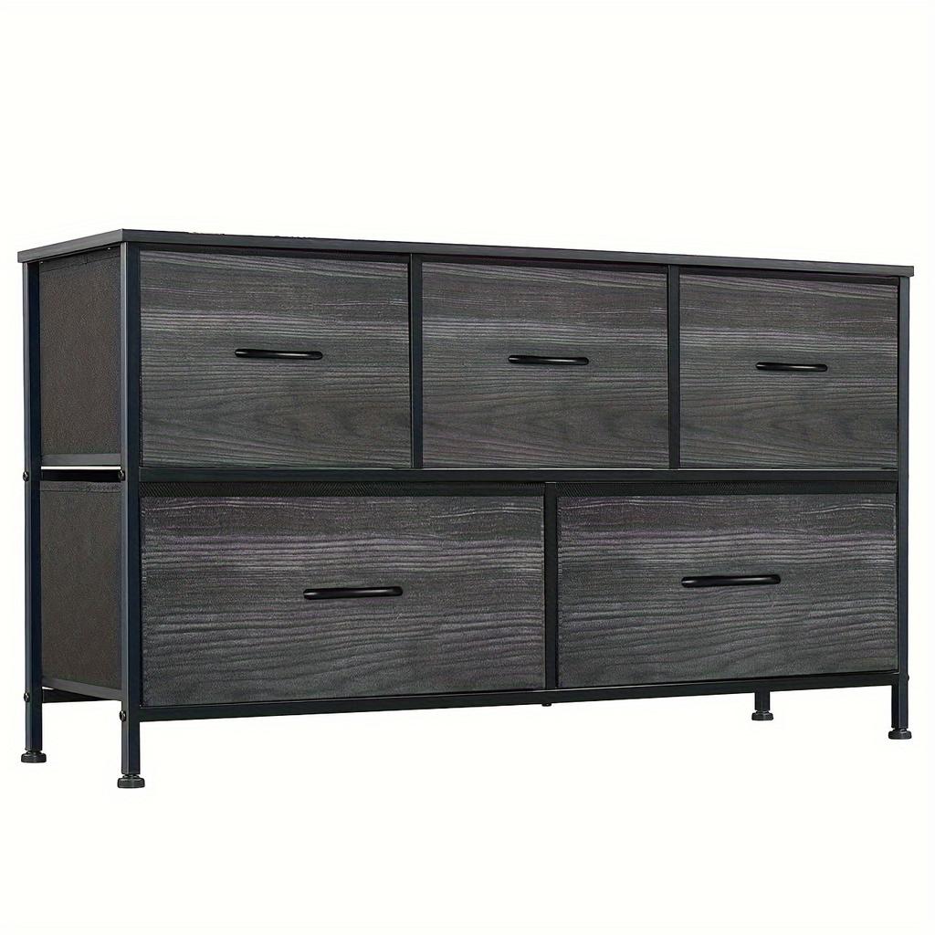 Drawer Storage Cabinet with 5 Drawers, Clothes-drawer Closet for Living Room Bedroom & Entryway, Metal Frame + Wood Board