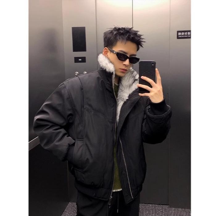 Men's American Retro Mountain Eagle Fur Collar Cotton Flight Jacket – Thickened Autumn/Winter Loose Fit Outerwear