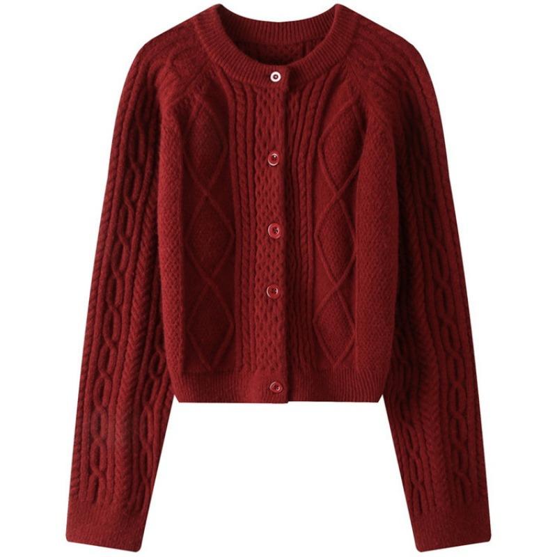 Retro Loose Lazy Wind Knitted Cardigan Women's Autumn and Winter New Solid Color Twist Short Sweater Jacket