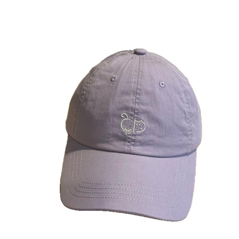 New macaron-colored cute cartoon embroidered soft-brim baseball cap for women with large head circumference, makes the face look smaller, versatile,