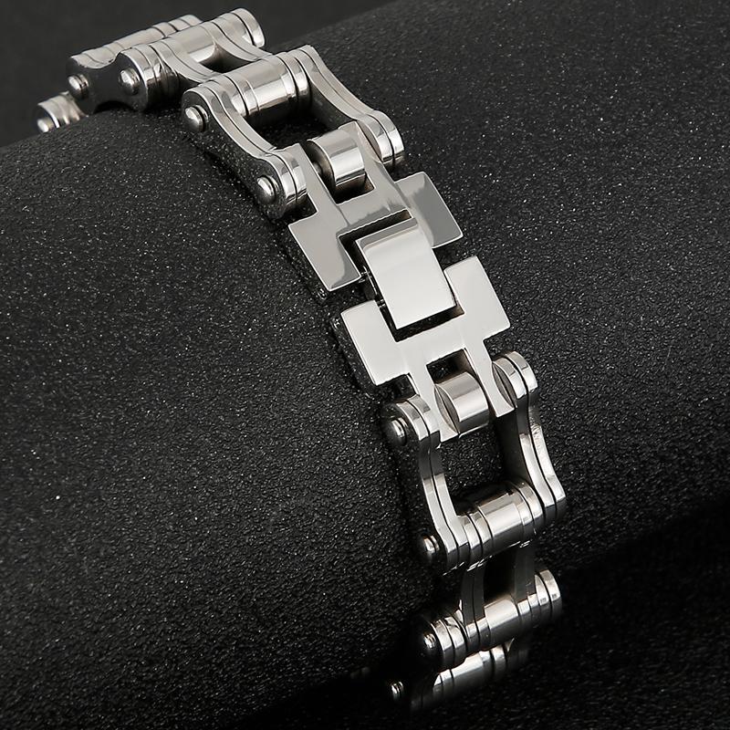 Skeleton Men's Bracelet Stainless Steel Punk Skull Wristband 16MM Wide Bicycle Chain Charm Bangles Trendy Bikers Jewelry for Men