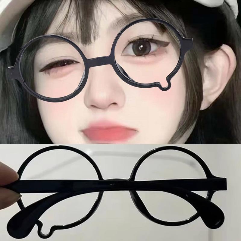 Kawaii Fashion Half Square Eyeglass Without Lenses Japanese Anime Y2K Teardrop Cosplay Costume Props Cute Glasses Retro Eyewear