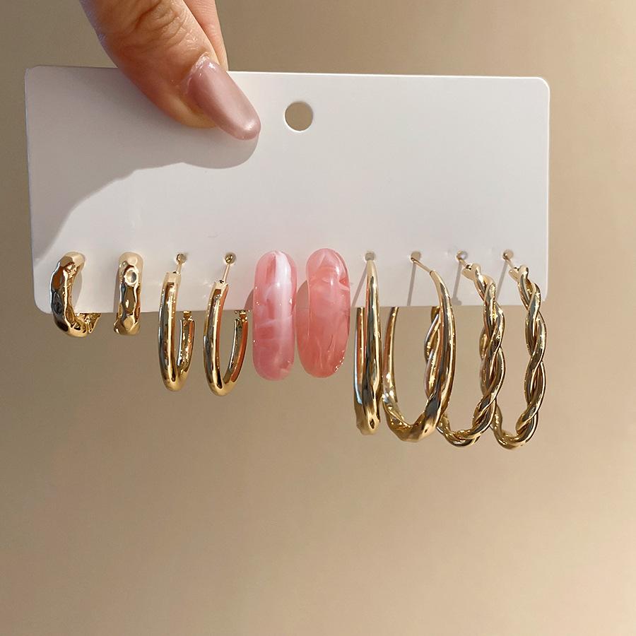 Gold French Simple Round Plain Ring Earrings Light Luxury Earrings Hong Kong Style Earrings