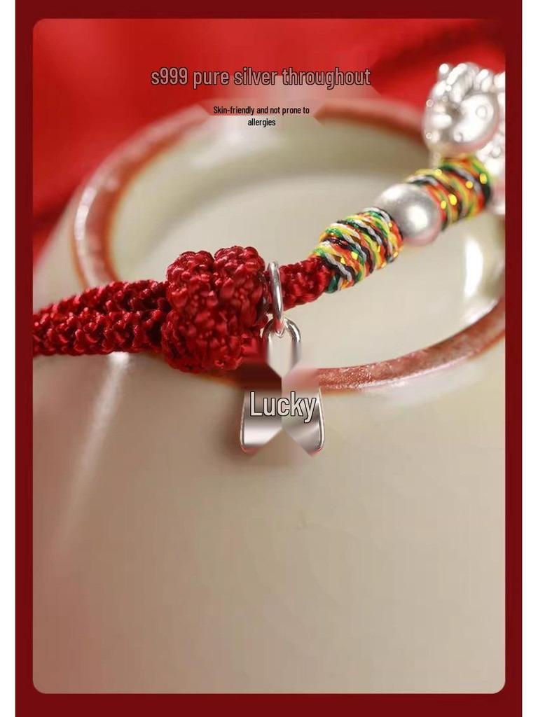 Sterlingsilber 999 Tierkreis Pferd Rotes Seil Armband - 2026 Geburtsjahr Sonderedition