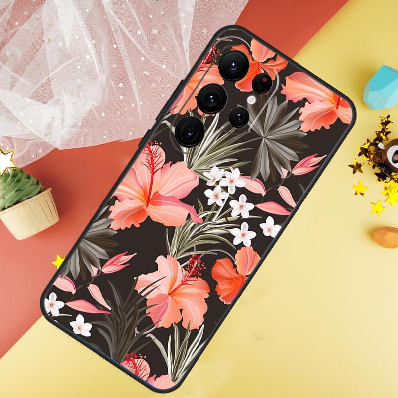 Tropical Paradise Hawaiian Flower Case For Samsung Galaxy S24 S23 S22 Ultra S21 S20 FE Note 20 Note 10 S8 S9 S10 Plus Cover