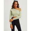 Women's Autumn and Winter Twist Wool Knit Straight Off-the-shoulder Long Sleeve Short Pullover Sweater Top