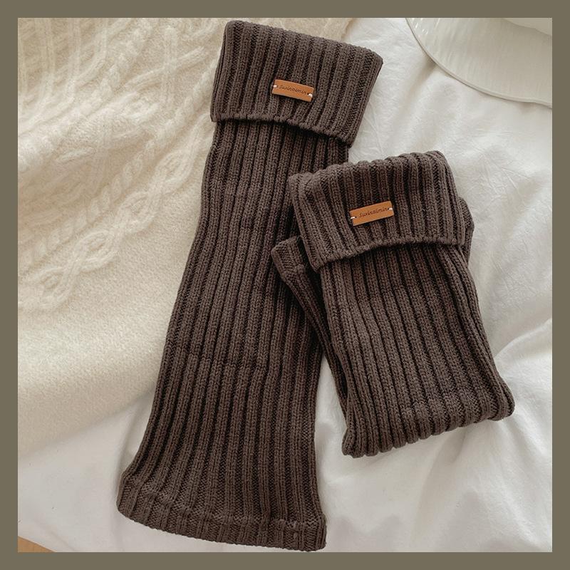 Autumn Winter Leg Warmers Japanese Simple Loose Long Socks Female Knitted Warm Foot Cover White Black Y2K Stockings Leg Warmers