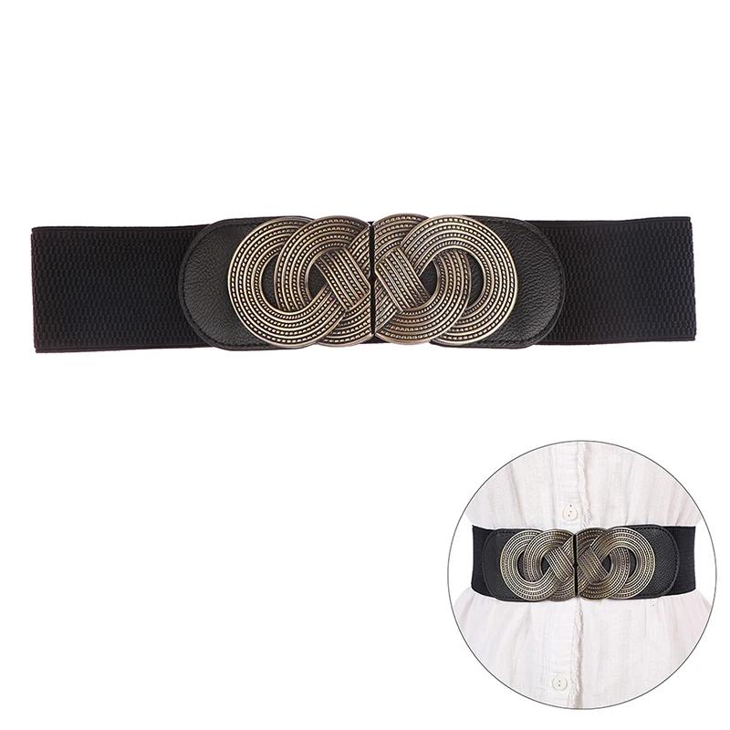 Ceinture large élastique noire élégante vintage à boucle métallique pour femmes, décoration pour manteau, robe, ceintures
