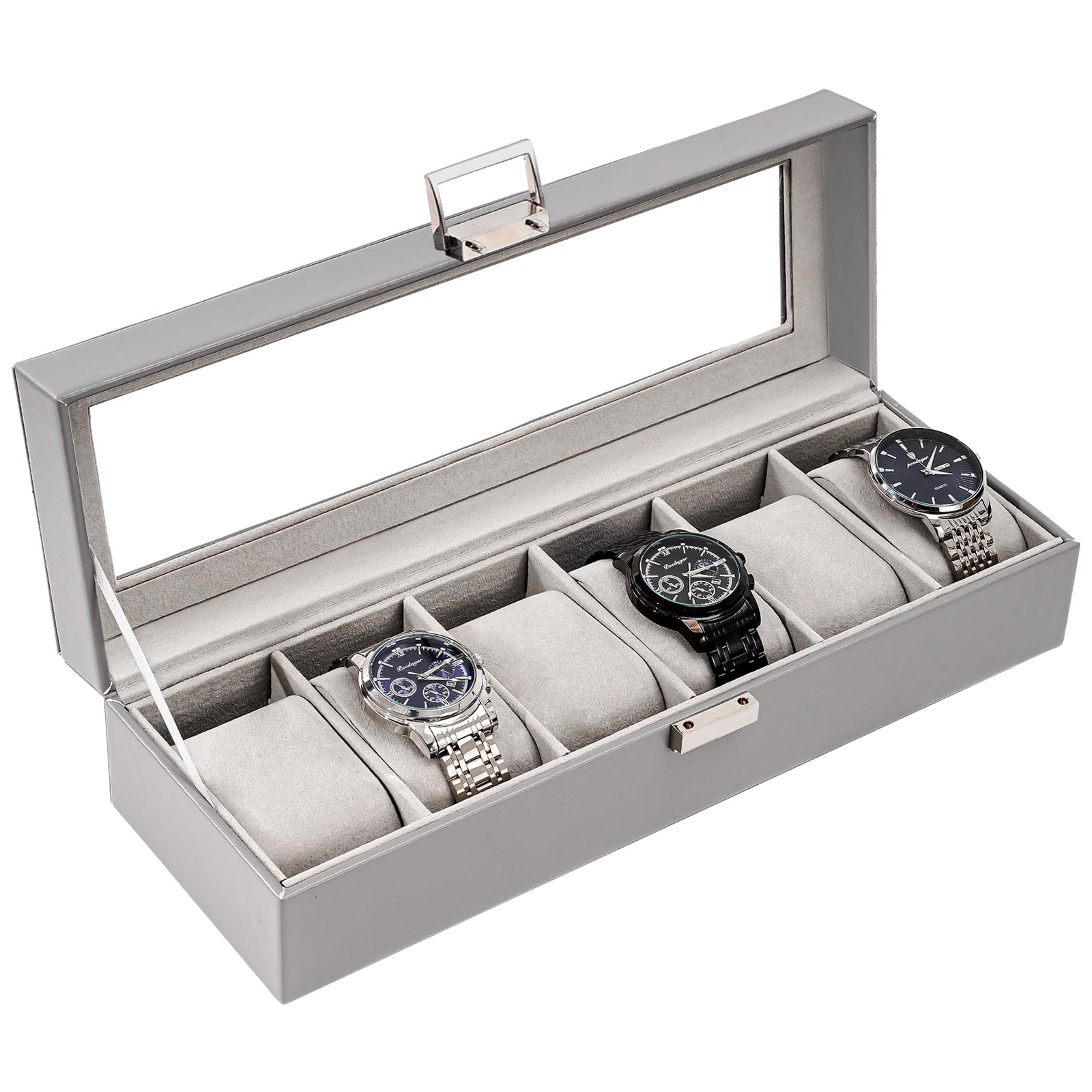 

ProCase Watch Box for 6 Slot Watch Watch Storage Watch Holder Organizer for Watch Display Case with Glass Lid Men, Men s Case, Men, сірий колір