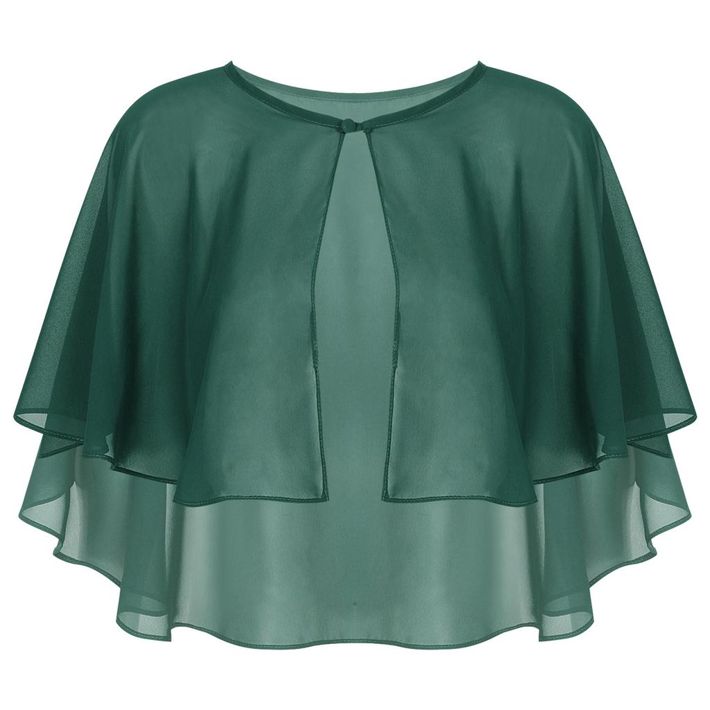 Womens Chiffon Cape Shawl One Button Cover Up Sheer Wedding Party Dress Wrap for Bridal or Evening Events