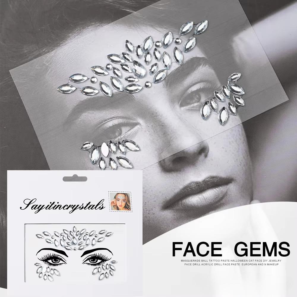 Fashion 3d Mermaid Face Gem Temporary Tattoo Crystal Body Facial Stickers, Shiny Glitter and Rhinestones for Festival Prom Party