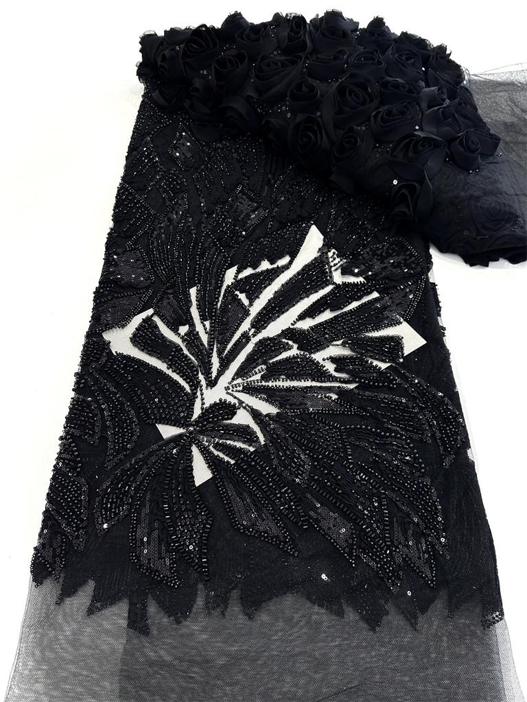 African 3D Flowers Sequin 2025 Latest Hot On Sale African French Party Lace Fabric Tulle Nigerian Beads Fabric For Wedding Dress