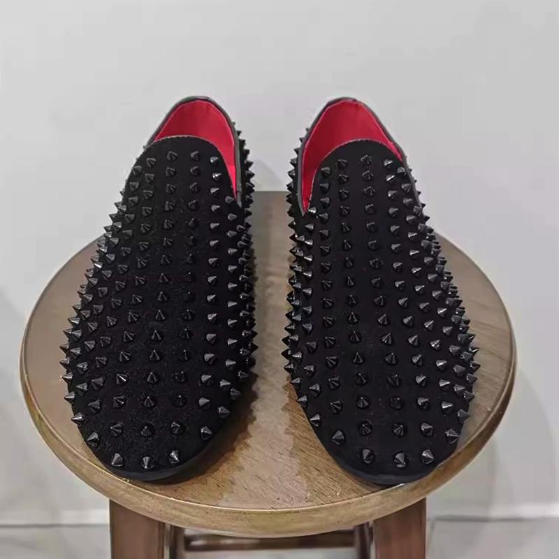 Fashion Personalized Foot Set Loafers Willow Spikes Men's Studded Leather Shoes Korean Hair Stylist Bean Shoes Handmade Dress Shoes A8