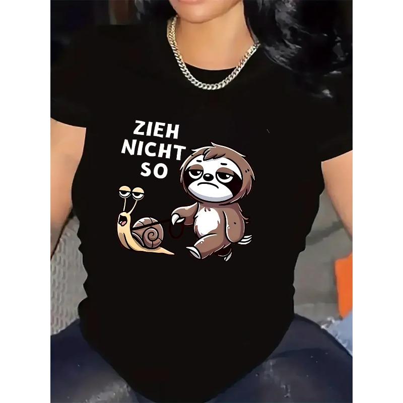 

Short Sleeve T-Shirt For Women | Fiber, Casual Wear With Funny Sloth And Snail Graphic, Lightweight And Durable, Perfect For Home, Office, 4XL чорний