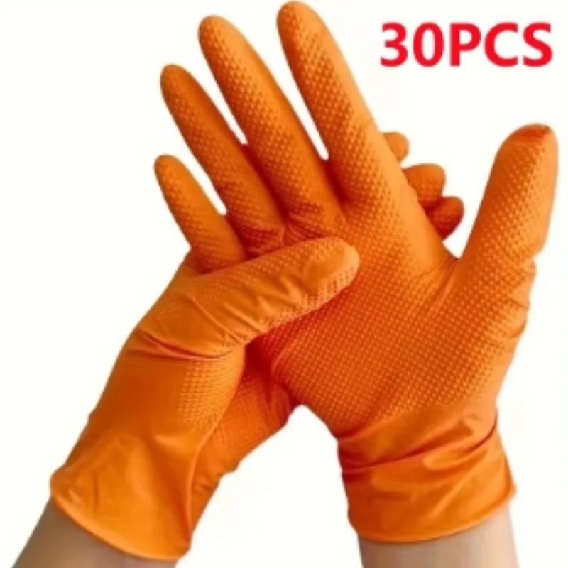 Heavy Duty Orange Nitrile Gloves 8Mil Industrial Disposable Gloves Mechanic Safety & Work Gloves with Diamond Textured Grip for