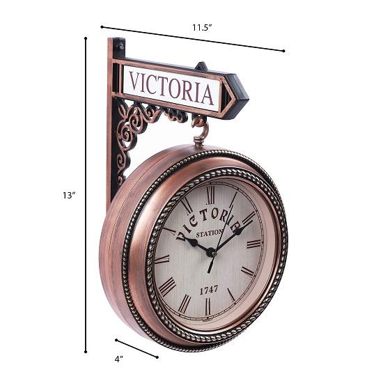 Plastic Wood Pattern Replica Dual Side Victoria Station Wall Clock Hanging Style Platform Railway Clock Home Decor 33.02 Cm