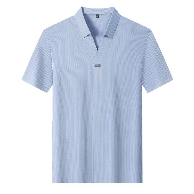 Premium Thin Short Sleeve V-Neck Casual Breathable Skin-Friendly Business Loose Polo Shirt Men'S Clothing
