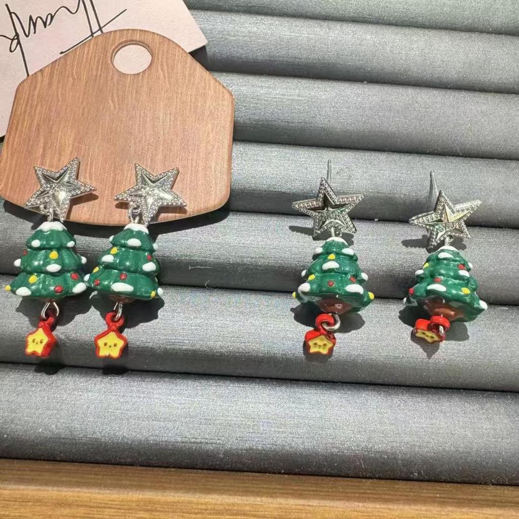High-End Star Christmas Tree Earrings - 925 Silver Needle