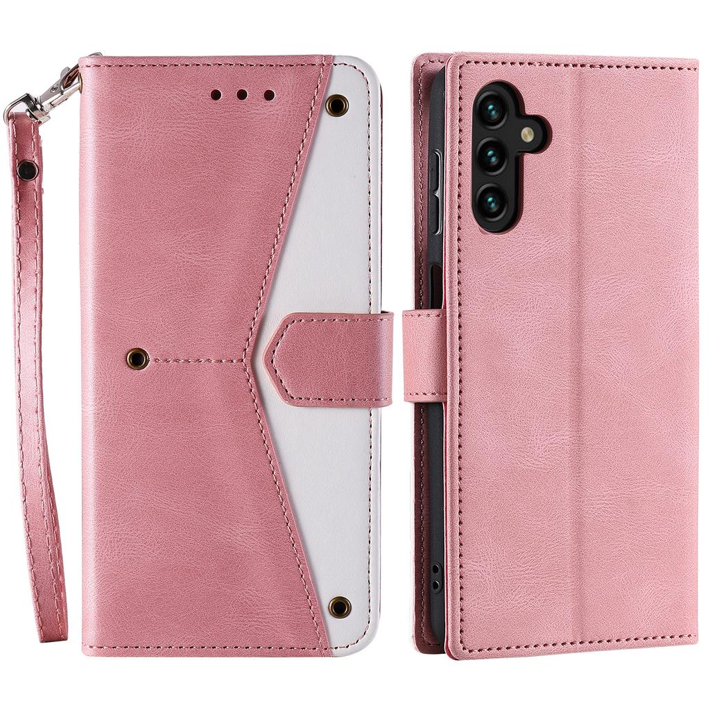 For Samsung Galaxy S25 Leather Case Splicing Stitching Wallet Stand Phone Cover with Strap