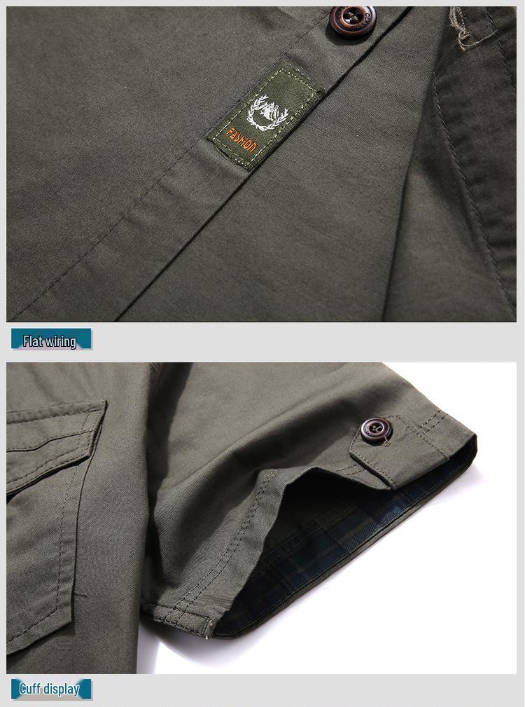 Men's Cotton Summer Short-Sleeve Solid Color Casual Workwear Shirt, Plus Size