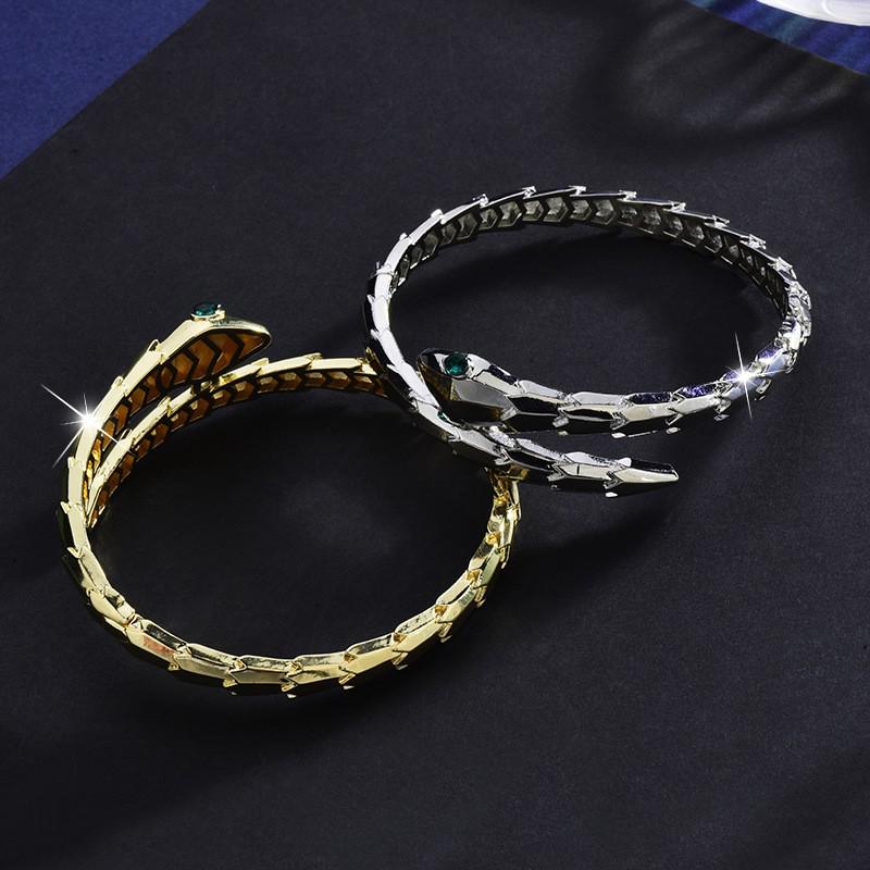 Goldene Schuppen Schlangenform Offener Federarmreif - Damen Trendiger High-End Armreif