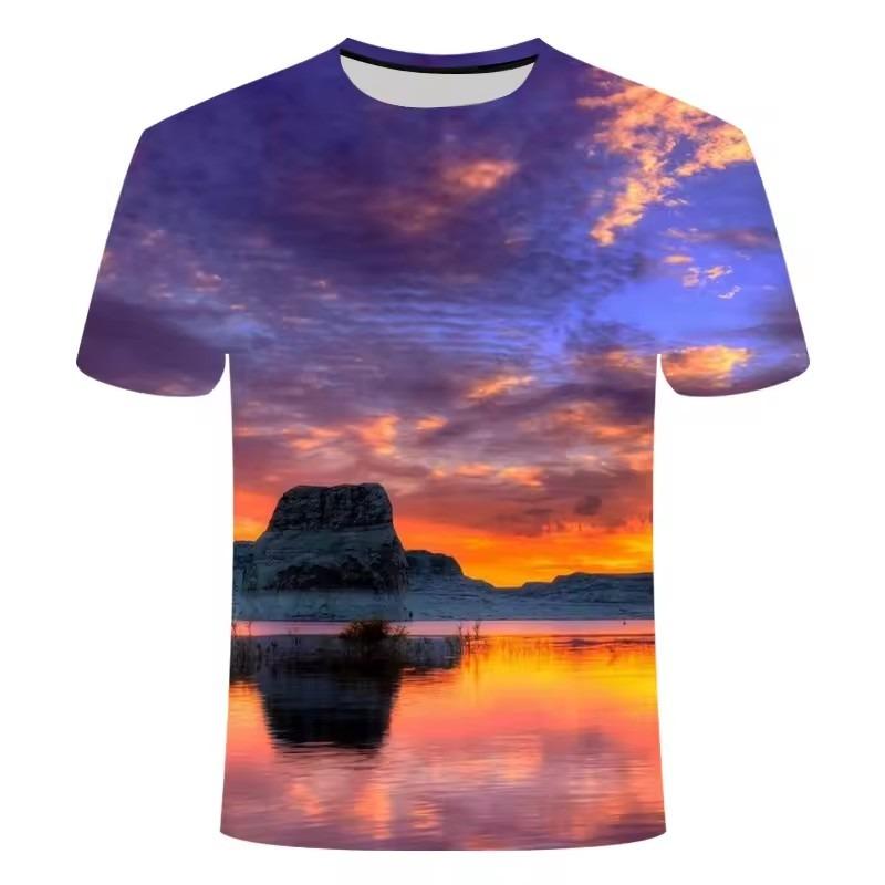 Summer Sunset Scenery Graphic T Shirts Fashion Men's T-shirts with Natural Landscape Pattern Casual Handsome 3D Print T-shirt