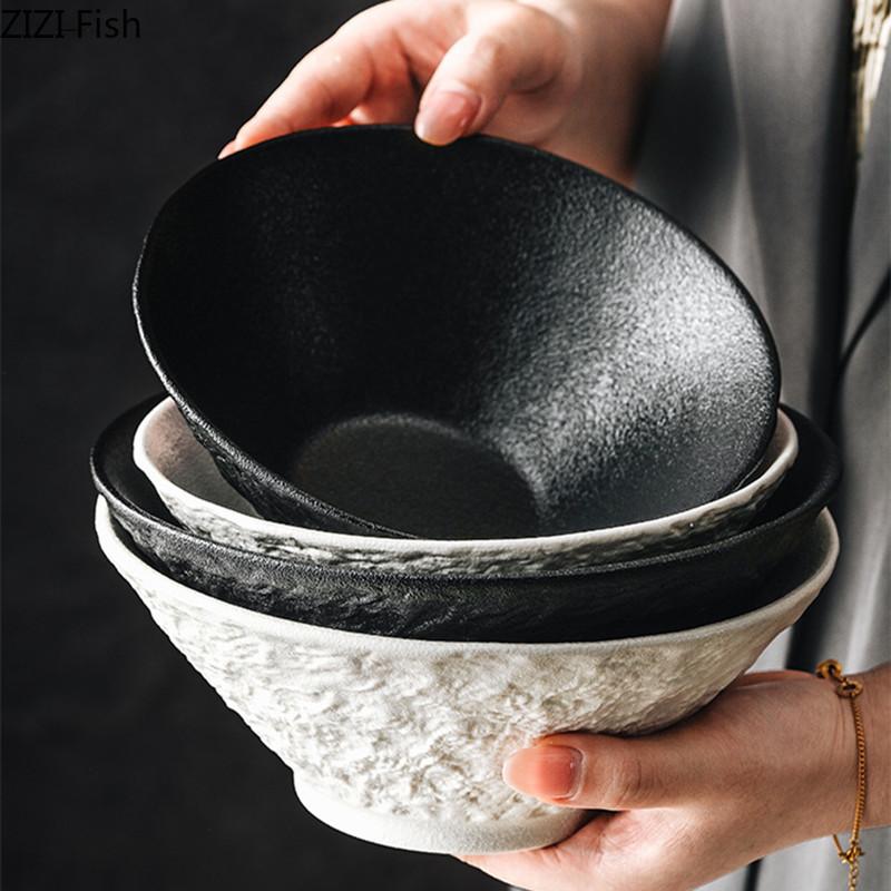 Einfache Schwarz-Weiß Keramikschale Restaurant Essensdekoration Kreative Nudelschale Zuhause Frühstück Salat Dessertschale Geschirr