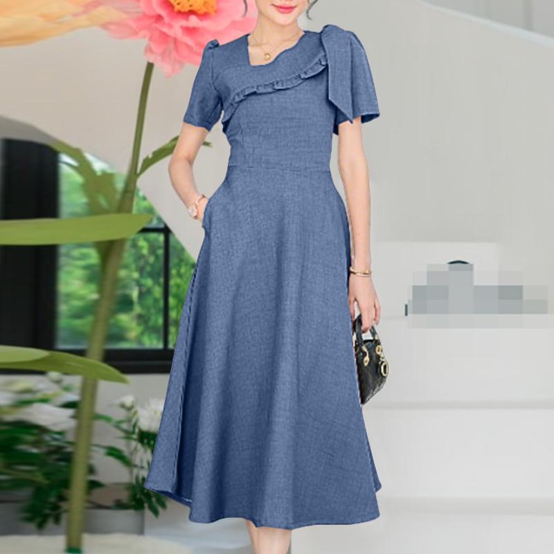 

ZANZEA Женское летнее повседневное платье с нерегулярным V-образным вырезом и короткими рукавами 5XL синий