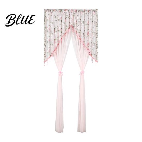 French Retro Style Door Drape Sheer Lace Curtain Embroidered Floral Doorway Curtain with Beads Embroidery Room Divider Rod Pocket for Bedroom Living