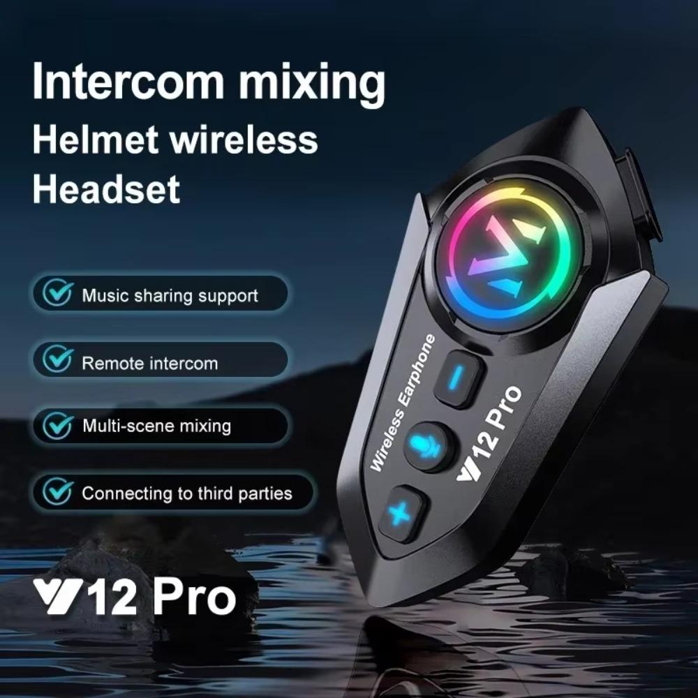 Y12 Pro Bluetooth Motorcycle Intercom 500m Range RGB Lights IP56 Waterproof Headset