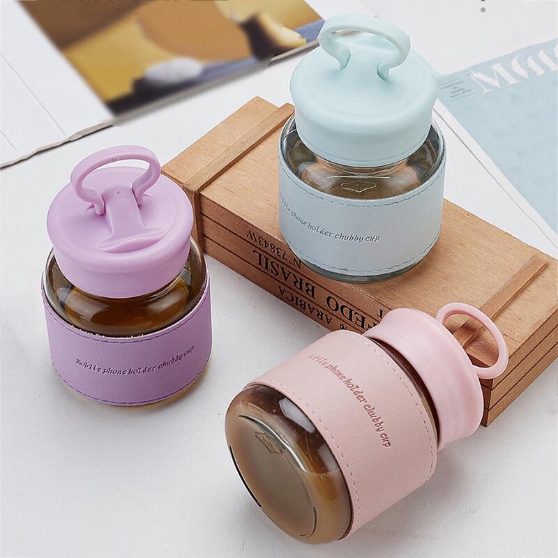 Portable Chubby Glass Cup with Phone Holder