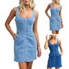 Women's Sleeveless Denim Dress Zipper Front Mini Jean Dress Summer Casual Tank Denim Dress with Pockets