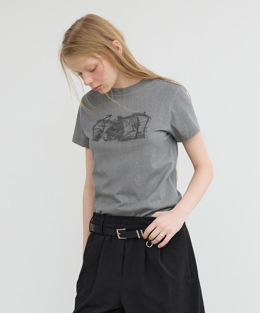 Yusentig Back Cut-Out Graphic Short Sleeve T-Shirt Gray Aw5Me43112