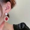 Vintage French Royal Oval Red Cubic Zirconia Double Layer Halo Dangle Drop Earrings Luxury Wedding Women Ear Jewelry