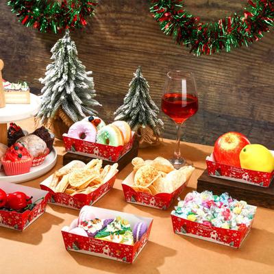Weihnachts-Snackschalen Einweg-Papier-Food-Boote für Partyplatten Santa Weihnachtsmann Baum-Designs Serviertablett Auslaufsichere Lebensmittelbehälter für Feiertage