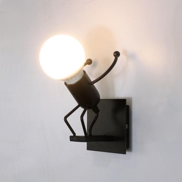 Kreative Humanoide LED Wandleuchte E27 Eisen Cartoon Kleiner Mann Schaukel Wandlampe Kunstdekor für Schlafzimmer Kinderzimmer Wandleuchte Beleuchtung