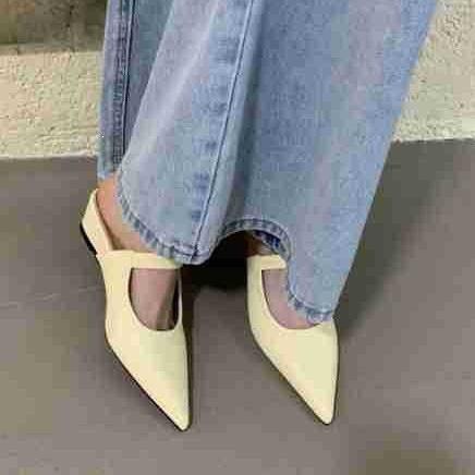 French Inner Heightening Pointed Toe Bag Head Half Slippers Women'S Outer Wear Spring And Summer Muller Shoes Mary Jane Sandals