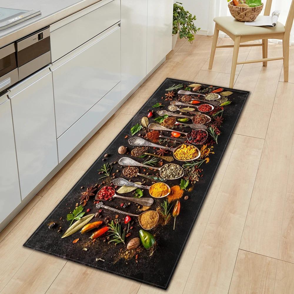 Ingredients and Spices Pattern Home Kitchen Floor Mats Door Front Decoration Floor Mats