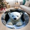 2D Polar Bear Hole Area Rug, Realistic Arctic Bear Print Round Carpet, Non-Slip Funny Floor Mat, Christmas Living Room Decor Rug