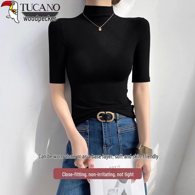 Women s Half-High Collar Five-Point Sleeve Slim Fit Top S