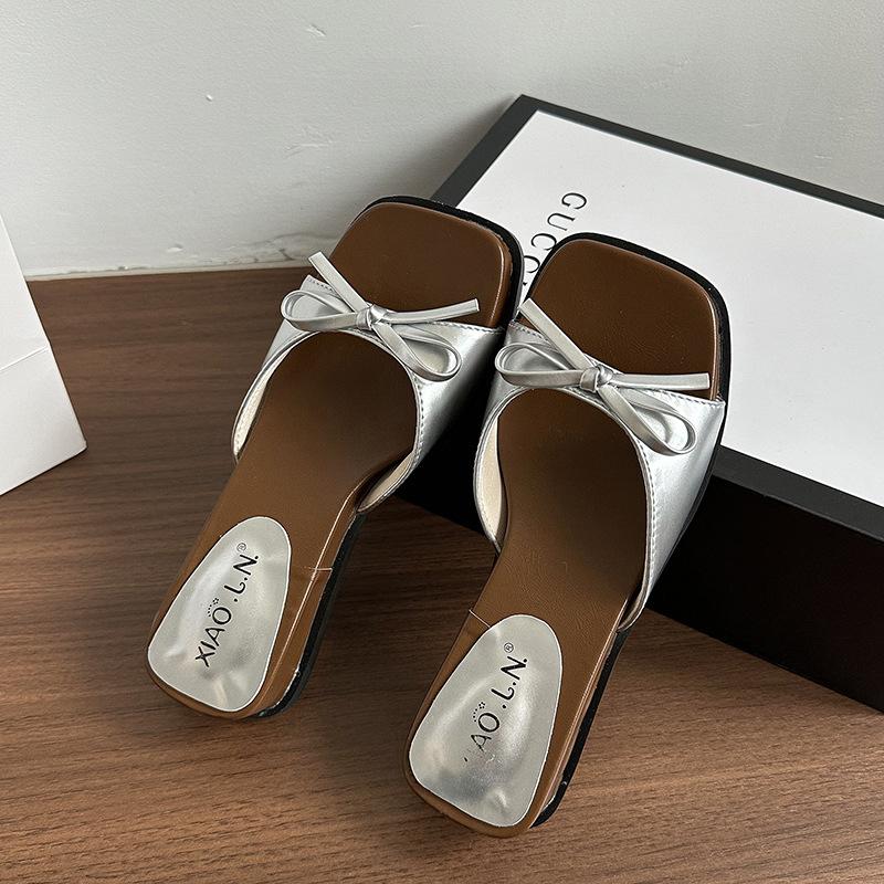 Butterfly women's knot slippers summer French fairy style fashion square head with skirt beautiful beach slope heel one word sandals