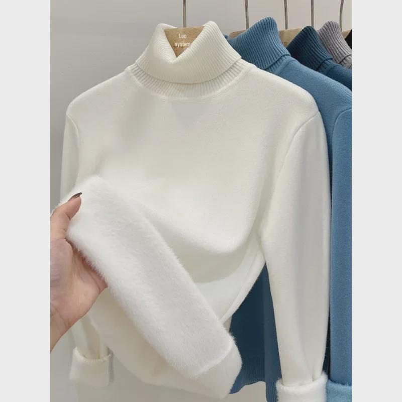 Women's High Collar Fleece Sweater - Thickened Velvet, Fashionable Autumn/Winter Top