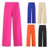 Women's High Waist Straight Leg Pants Solid Color Drapey Trousers Elegant Office Suit Pants