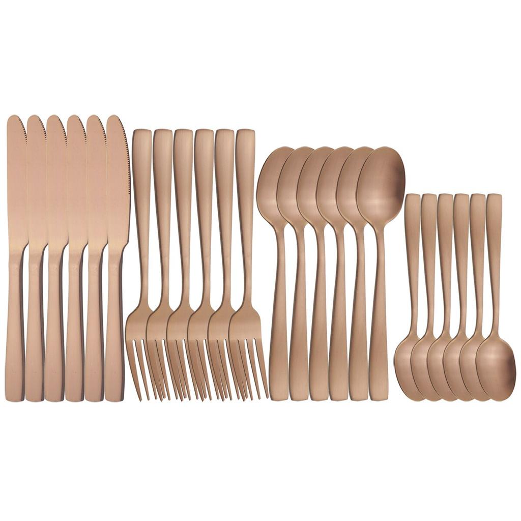 6 People Stainless Steel Cutlery Set White Gold Dinnerware Knives Fork Coffee Spoon Dinner Silverware Home Kitchen Tableware Set